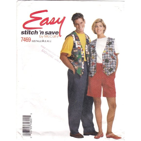 Vintage Sewing PATTERN McCalls 7469, Misses and Mens Stitch N Save 1995 Easy - Picture 1 of 2